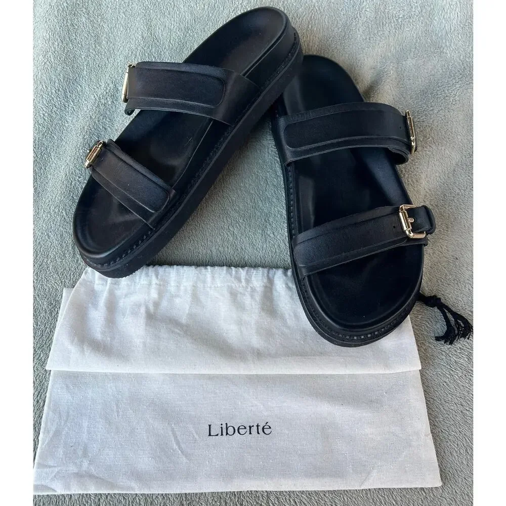 New Tags & Dust Bag Liberte Aloha Sandles Leather Slip On Black Size 10.5-11 - Picture 5 of 10